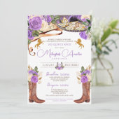 Licht Paars Roos Fancy Western Charro Quinceanera Kaart (Staand voorkant)