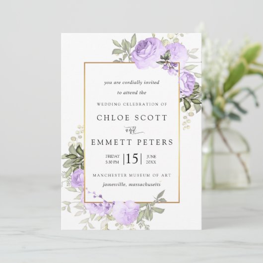 Licht Paars Roos Rustic Floral Wedding Kaart (Staand voorkant)