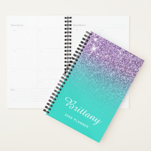 Licht Paars Turquoise Glitter Ombre Personalized Planner (Display)
