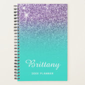 Licht Paars Turquoise Glitter Ombre Personalized Planner (Voorkant)
