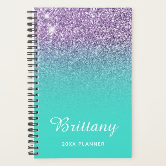Licht Paars Turquoise Glitter Ombre Personalized Planner (Voorkant)