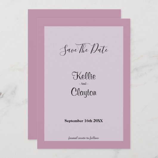 Licht Paars vormde sparen de Datum Save The Date (Voorkant / Achterkant)