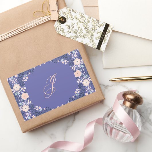 Licht Paars Zacht Monogram Floral Persoonlijk Aang Rechthoekige Sticker (Geschenken)