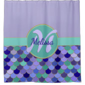 Licht Paarse & Aqua Monogram + Naam Zeemeermin Sch Douchegordijn (Voorkant)
