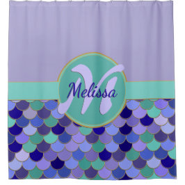 Licht Paarse & Aqua Monogram + Naam Zeemeermin Sch Douchegordijn
