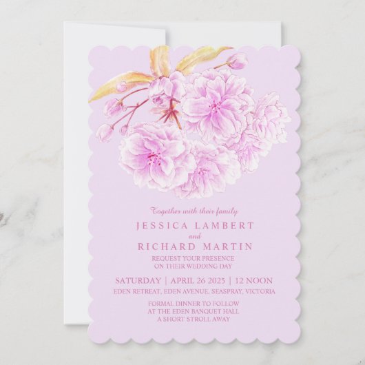 Licht paarse bloesem waterverf bruiloft kaart (Voorkant)
