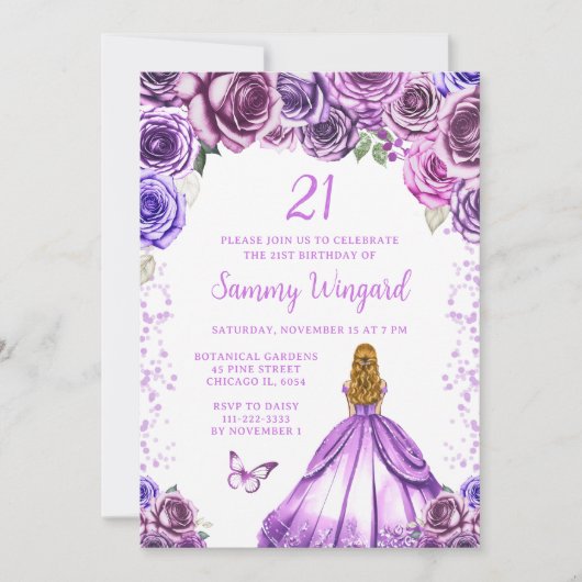 Licht Paarse Blonde Haar Prinses Verjaardagsfeest Kaart (Voorkant)