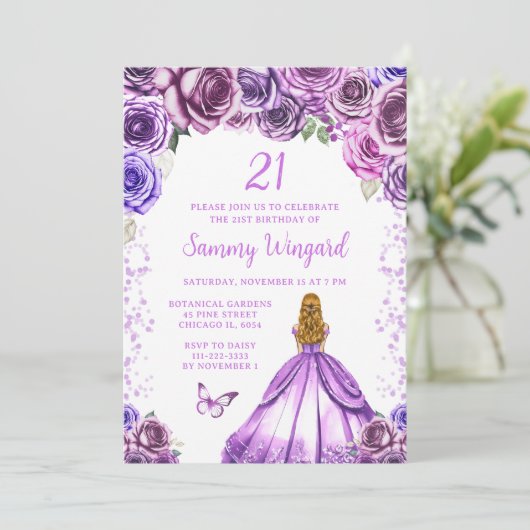 Licht Paarse Blonde Haar Prinses Verjaardagsfeest Kaart (Staand voorkant)