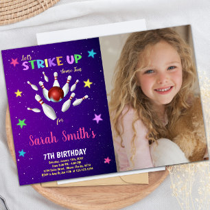 Licht Paarse Bowling Birthday Uitnodigingen met fo