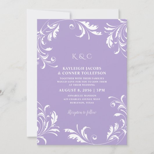 Licht Paarse bruiloft  legant Kaart (Voorkant)