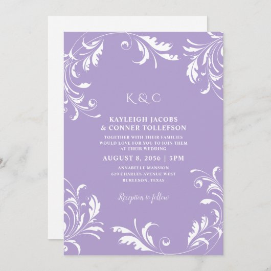 Licht Paarse bruiloft legant Kaart (Voorkant / Achterkant)