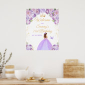 Licht Paarse Bruin Haar Prinses Verjaardag Welkom Poster (Keuken)