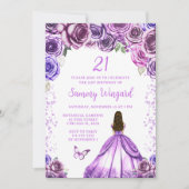 Licht Paarse Bruin Haar Prinses Verjaardagsfeest Kaart (Voorkant)