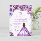 Licht Paarse Bruin Haar Prinses Verjaardagsfeest Kaart (Staand voorkant)