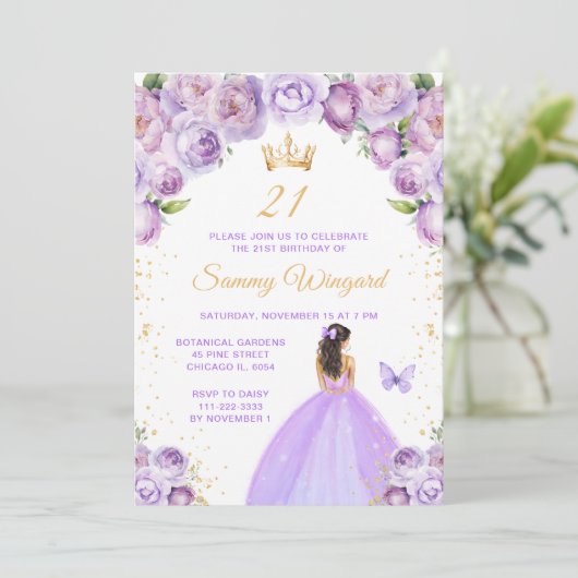 Licht Paarse Brunette Hair Princess Verjaardagsfee Kaart (Staand voorkant)