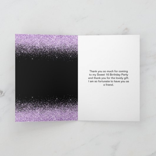 Licht Paarse dress Faux Glitter Sweet 16 Birthday Bedankkaart (Binnen)