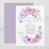 Licht Paarse en Roze Bloemen Verjaardagsfeest Kaart (Voorkant / Achterkant)