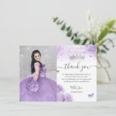 Licht Paarse en zilveren Quinceañera Foto Verjaard Bedankkaart (Staand voorkant)