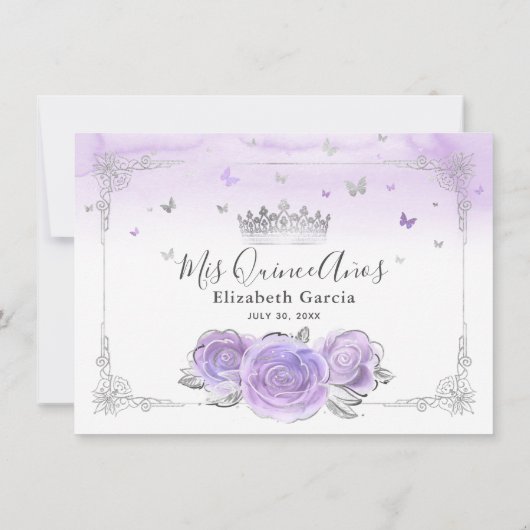 Licht Paarse en zilveren Quinceañera Foto Verjaard Bedankkaart (Achterkant)