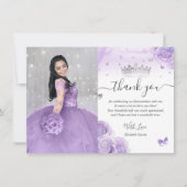 Licht Paarse en zilveren Quinceañera Foto Verjaard Bedankkaart (Voorkant)