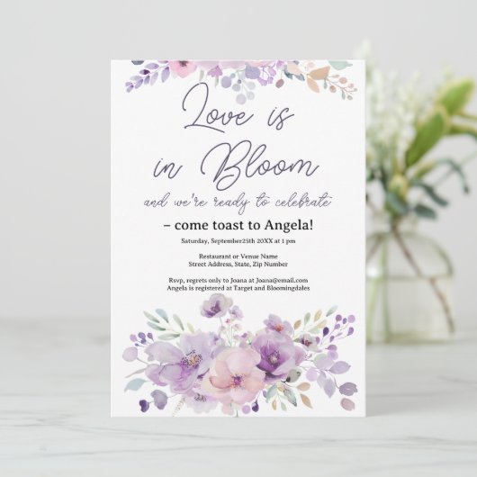 Licht Paarse Floral Bridal Shower Kaart (Staand voorkant)