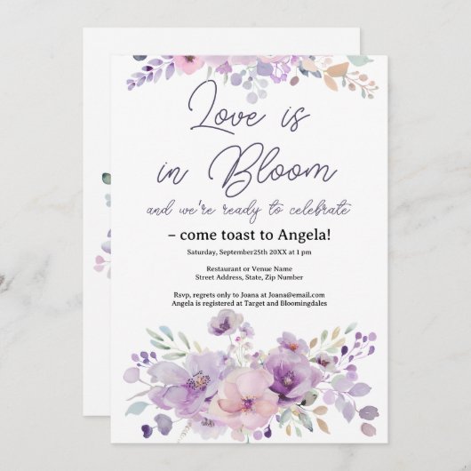 Licht Paarse Floral Bridal Shower Kaart (Voorkant / Achterkant)