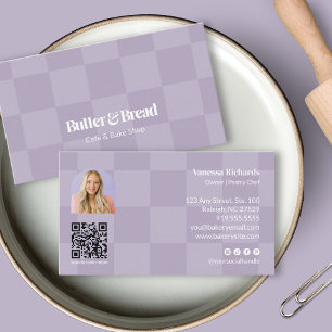 Licht Paarse Geruite Bakker Logo QR Foto Visitekaartje