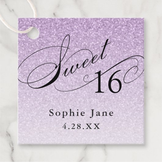 Licht Paarse Glam Glitter Sweet 16 gepersonaliseer Bedankjes Labels (Voorkant)