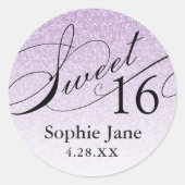 Licht Paarse Glam Glitter Sweet 16 gepersonaliseer Ronde Sticker (Voorkant)