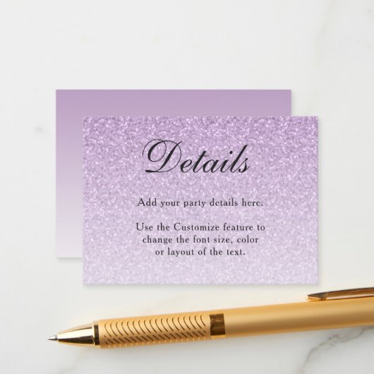 Licht Paarse Glitter Glam Behuizing Kaart (Voorkant / Achterkant in situ)