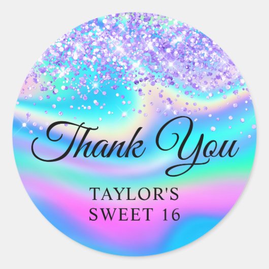 Licht Paarse Glitter Iridescent Sweet 16 Bedankt Ronde Sticker (Voorkant)