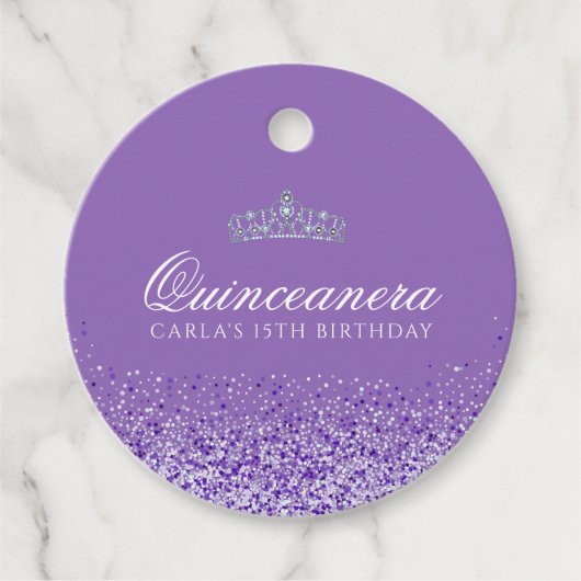 Licht Paarse Glitter Quinceanera Bedankjes Labels (Voorkant)