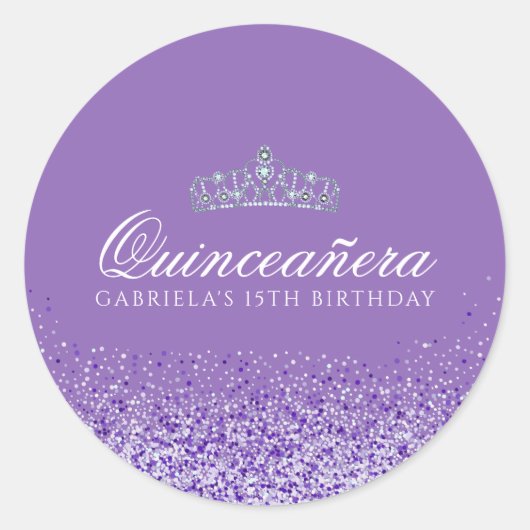 Licht Paarse Glitter Quinceanera Ronde Sticker (Voorkant)