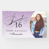 Licht Paarse Glitter Sweet 16 gepersonaliseerde fo Spandoek (Horizontaal)