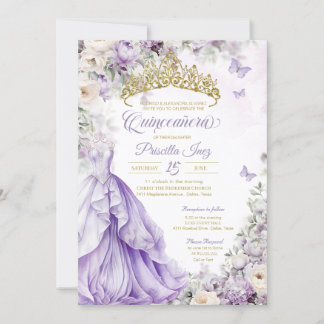 Licht Paarse & gouden vlinder prinses Quinceañera Kaart