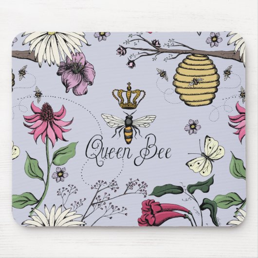 Licht Paarse Koningin Bee Royal Crown bloemmotief Muismat (Voorkant)