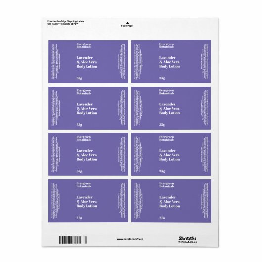 Licht Paarse moderne cosmetica flesetiket Etiket (Full Sheet)