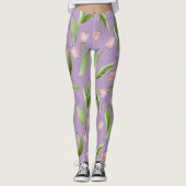 Licht Paarse moderne roze tulp print Leggings (Voorkant)