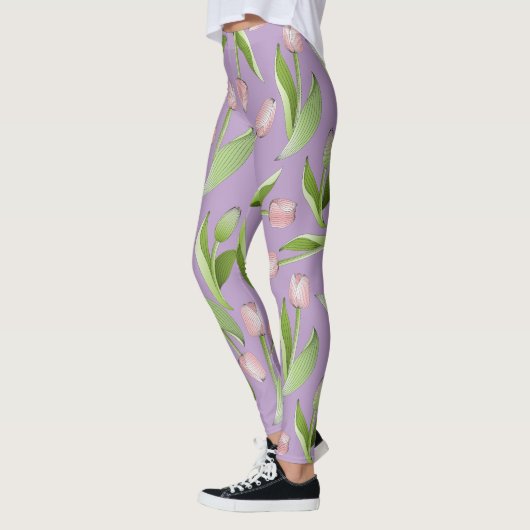 Licht Paarse moderne roze tulp print Leggings (Links)