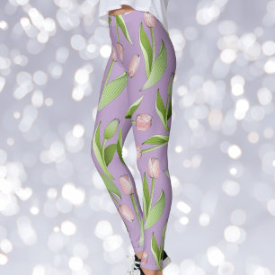 Licht Paarse moderne roze tulp print Leggings