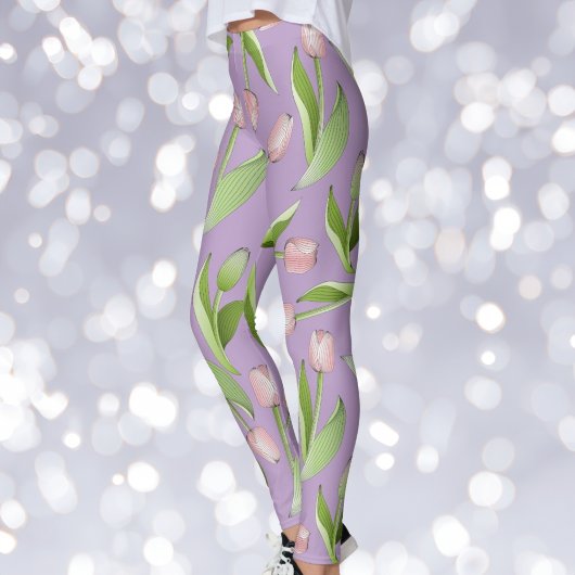 Licht Paarse moderne roze tulp print Leggings