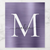 Licht Paarse Monogram Girly Script Metallic Steel Wijn Etiket (Enkel label)