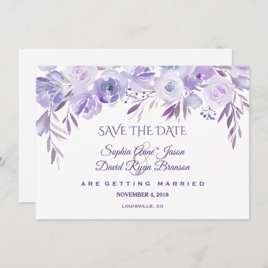 Licht Paarse mosterdblauw Floral bespaart de datum Save The Date (Voorkant / Achterkant)
