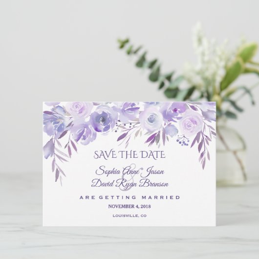 Licht Paarse mosterdblauw Floral bespaart de datum Save The Date (Staand voorkant)