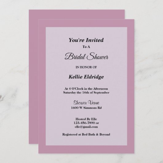 Licht Paarse omhulde Bridal Shower-uitnodiging Kaart (Voorkant / Achterkant)