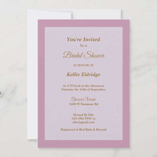 Licht Paarse omhulde Bridal Shower-uitnodiging Kaart (Voorkant)
