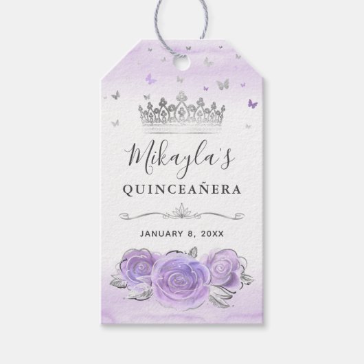 Licht Paarse Rozen Zilveren Kroon Dank u Favor Cadeaulabel (Voorkant)