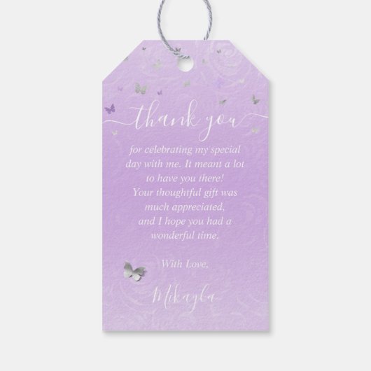 Licht Paarse Rozen Zilveren Kroon Dank u Favor Cadeaulabel (Achterkant)