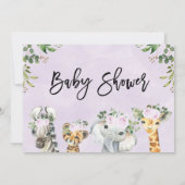 Licht Paarse Safari Dieren Baby shower Uitnodiging (Achterkant)