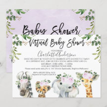 Licht Paarse Safari Virtual Baby shower Uitnodigin